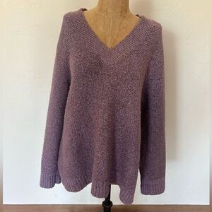 J. Jill Lilac Lavender / Purple Marled Fuzzy Cotton V-Neck Sweater Large